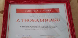Satul Mekat, Vlora, îi acordă “Certificat de onoare” dl. Thoma Binjaku