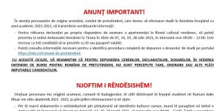 În atenţia persoanelor de origine aromână, români de pretutindeni, care doresc să efectueze studii în România